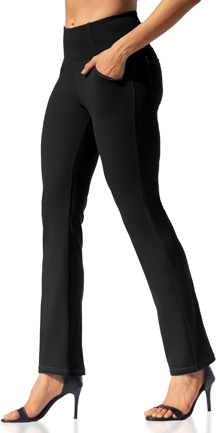 Detalle de VOOVEEYA Women's High-Waisted Straight-Leg Leggings with Pockets