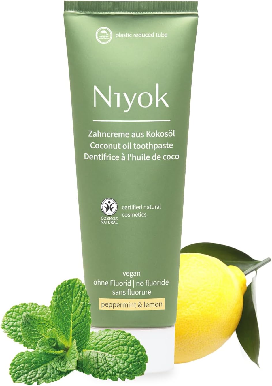 Detalle de Niyok Dentifricio al Bio Olio di Cocco Menta Piperita e Limone (75 ml) – Pulizia delicata, zero fluoro