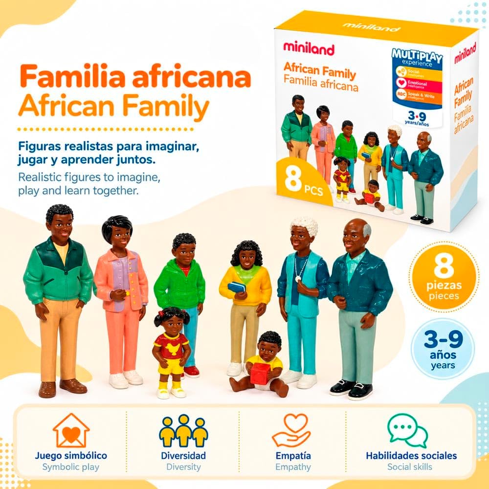 Detalle de Miniland Miniland27396 African Family Figures, 8-Piece Set, 14 cm