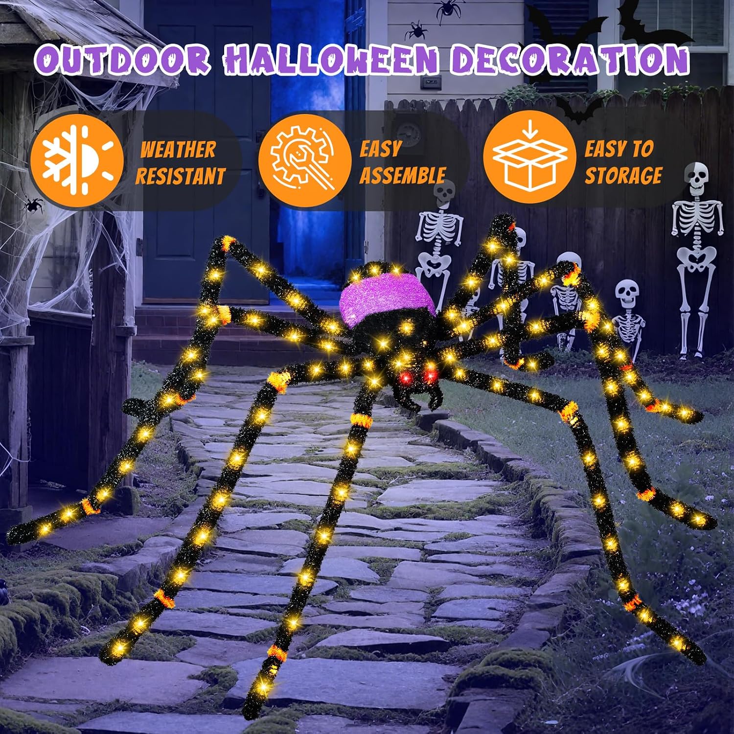 Detalle 2 de Giant Spider Halloween Decoration with 100 LEDs