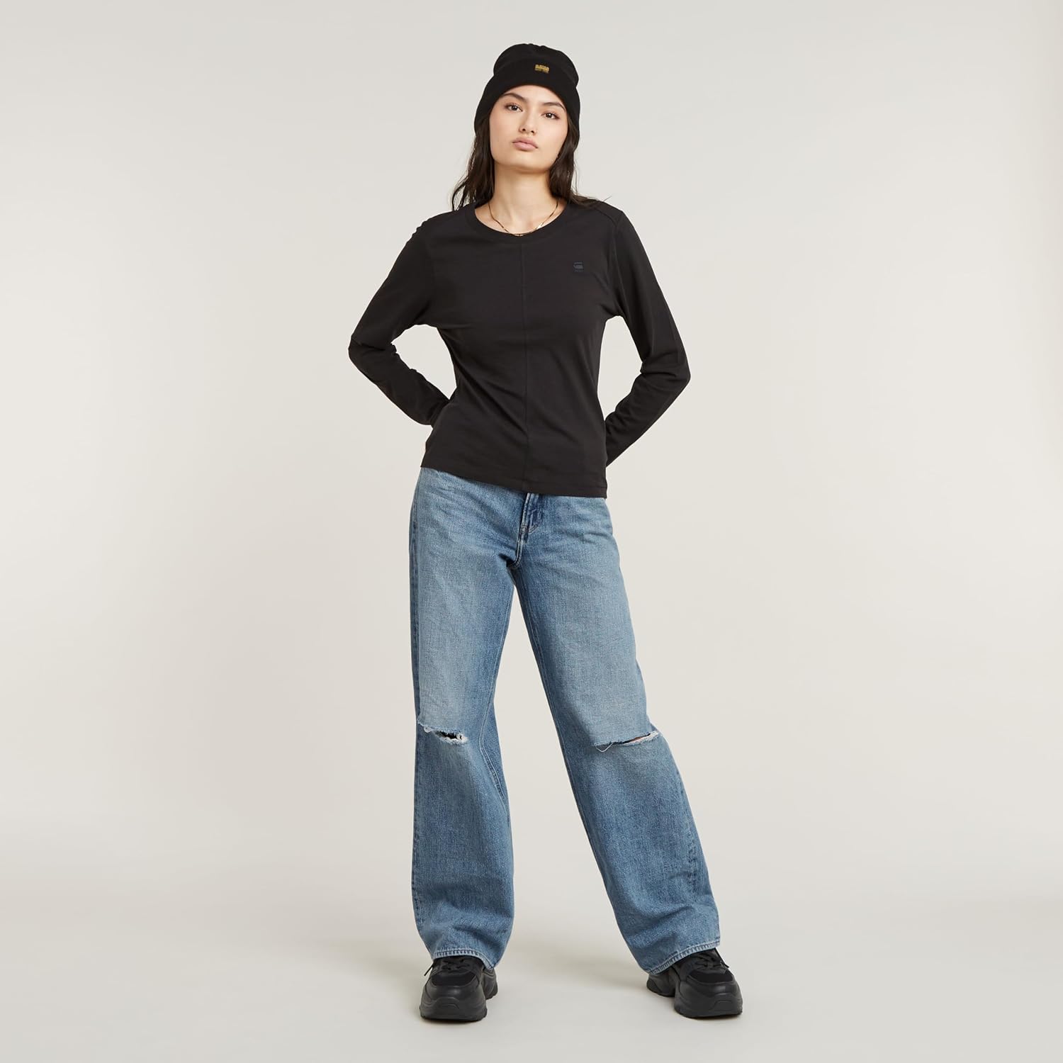 Detalle de G-Star RAW Haut Front Seam pour Femme – Élégance sobre et confort au quotidien