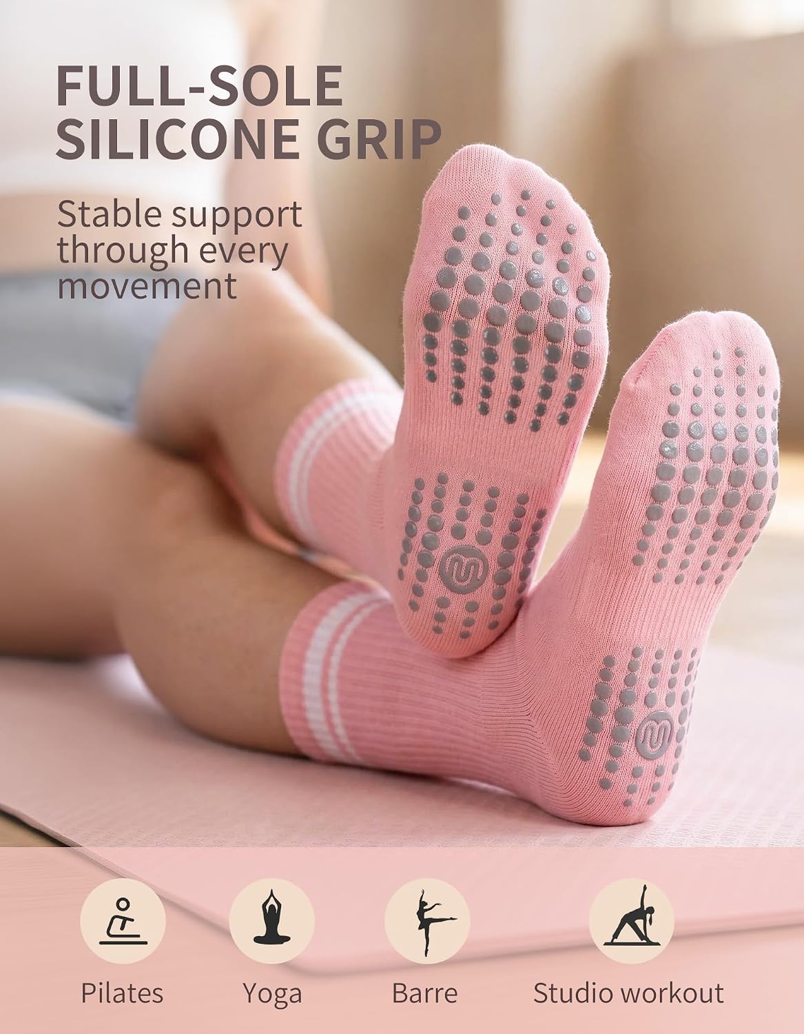 Thumbnail 2 de CLOSEMATE Women's Pilates Grip Socks, 3 Pairs with Full-Sole Silicone Grip