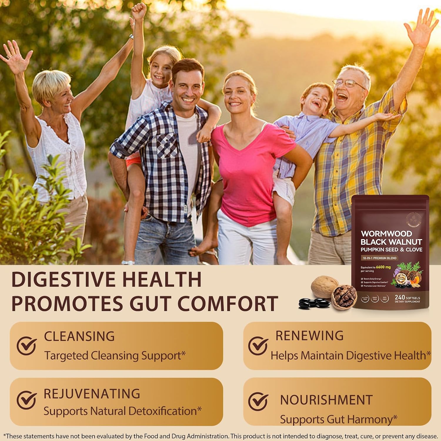 Detalle 2 de FANSHI Wormwood, Black Walnut & Clove Supplement, 240 Softgels