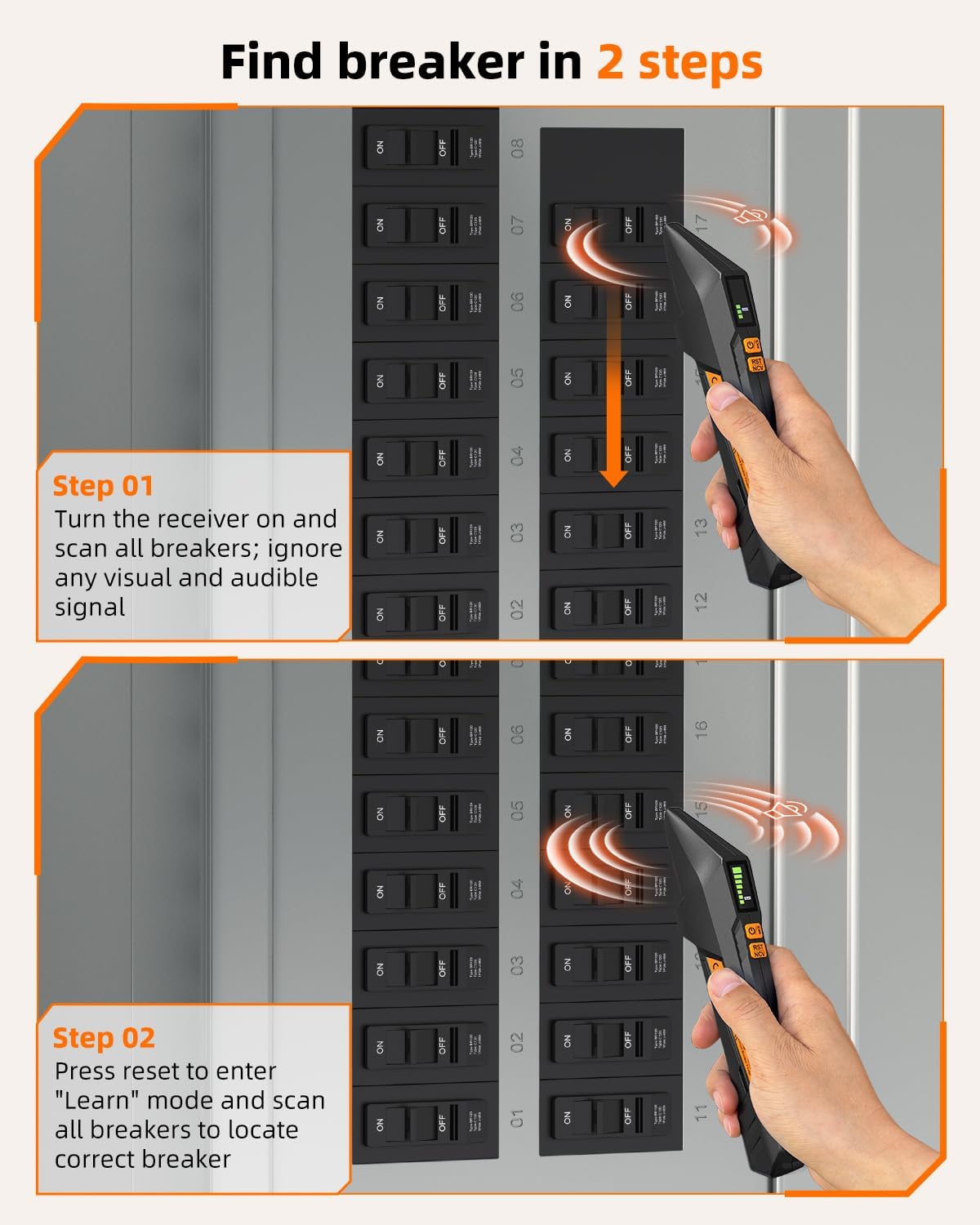 Detalle de Focemta FTCT02: Circuit Breaker Finder and GFCI Outlet Tester with Color Screen