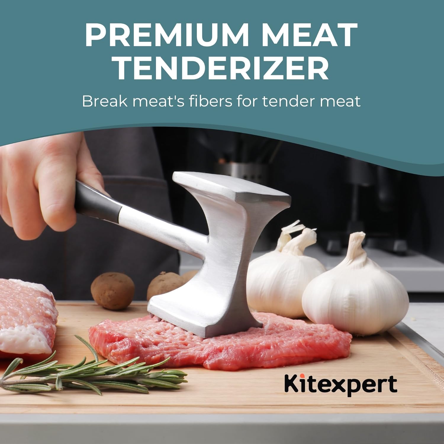 Detalle de KITEXPERT Meat Tenderizer Hammer with Comfortable-Grip Handle (Dual-Side Mallet)