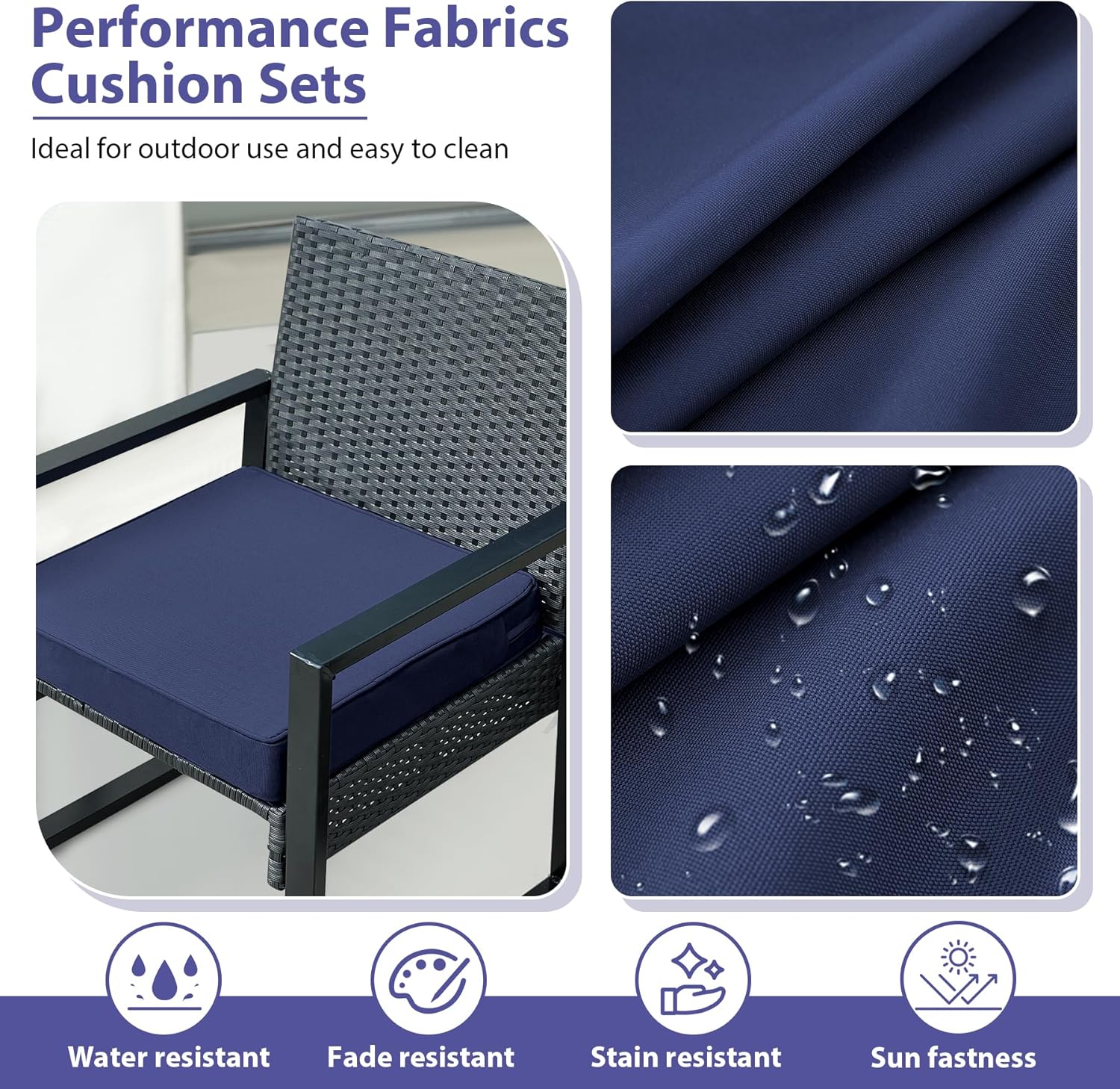 Detalle de IPYNBAP Outdoor Chair Cushions Set of 4 (19" x 19" x 3"), Waterproof Navy Seat Pads with Ties & Handle