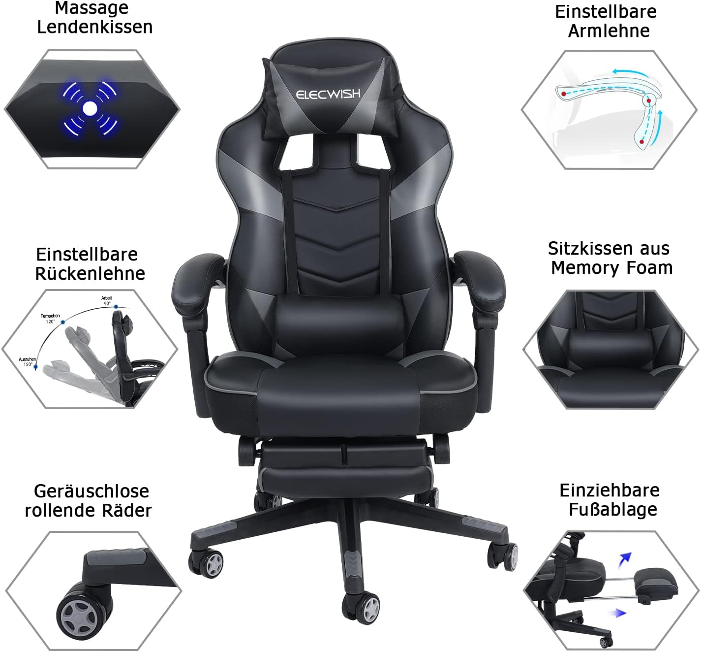 Thumbnail 3 de YU YUSING Massage Chaise Gaming Ergonomique — Chaise de Bureau Verst que réconforte le gaming et le travail