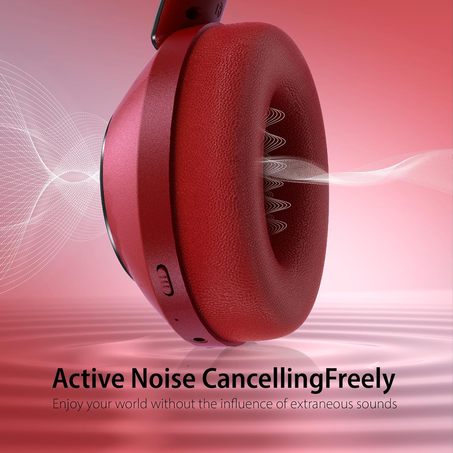 Detalle 2 de Lankey Sound Bluetooth Kopfhörer mit ANC, bis zu 100 Stunden Laufzeit und Hi-Res Audio (Rot)