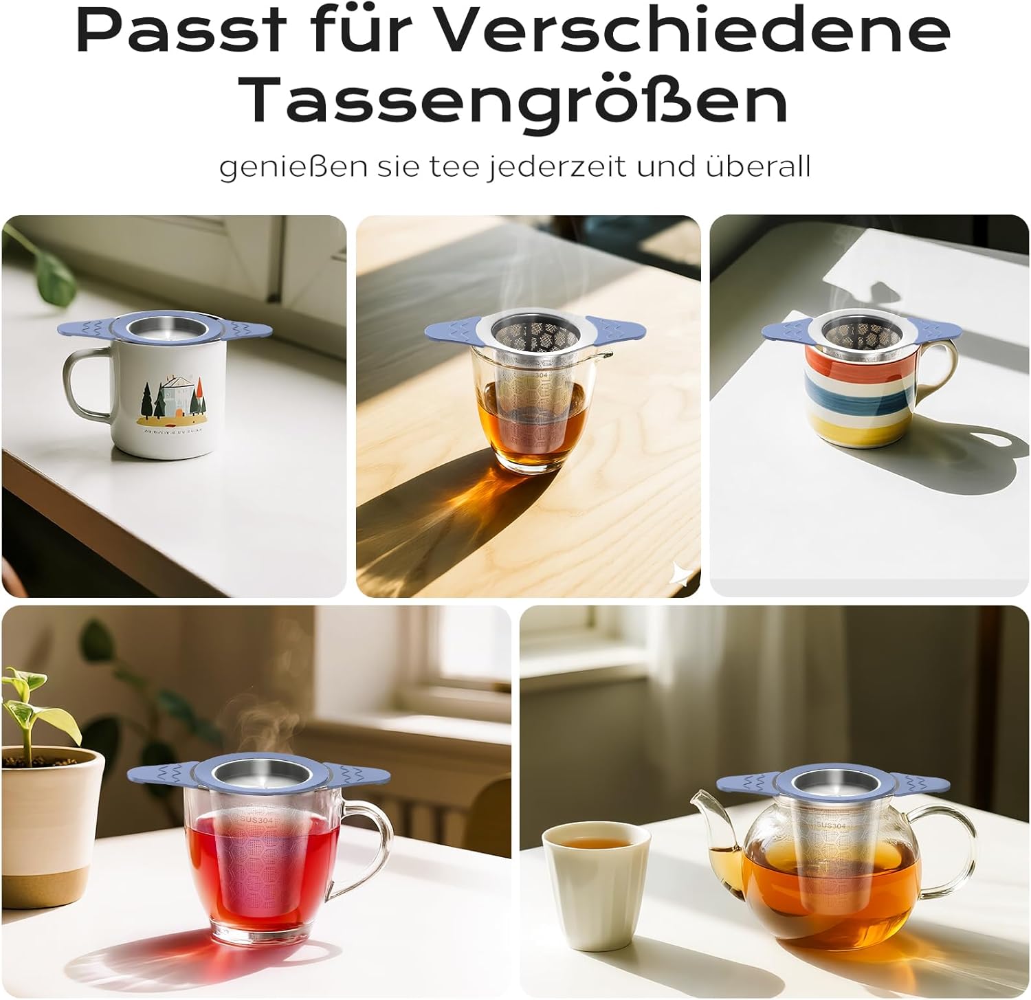 Thumbnail 4 de yomanta Teesieb mit Deckel aus 304 Edelstahl – breiter Griff mit hitzebeständigem Silikon