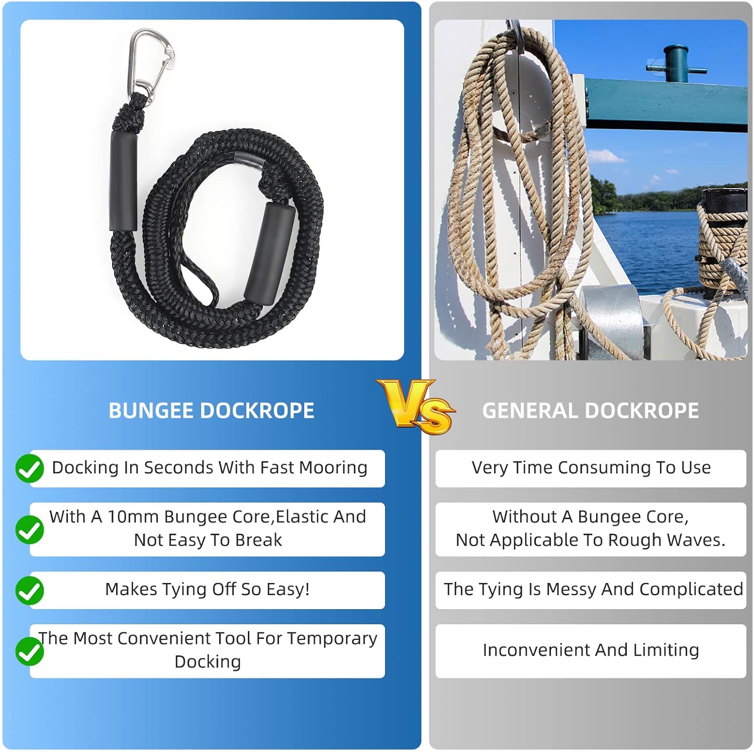 Thumbnail 4 de Bungee Dock Lines for Boats (4 ft, 2-Pack) with Shock Absorption and 316 Stainless Clips