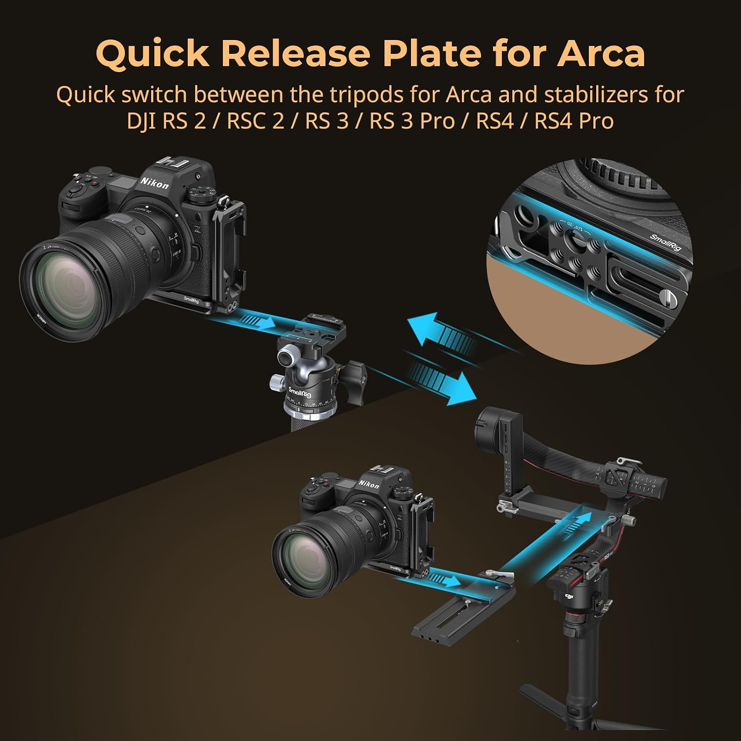 Detalle de SMALLRIG Plaque en L 4523 pour Nikon Z6III : support Arca, griffe froide et QD
