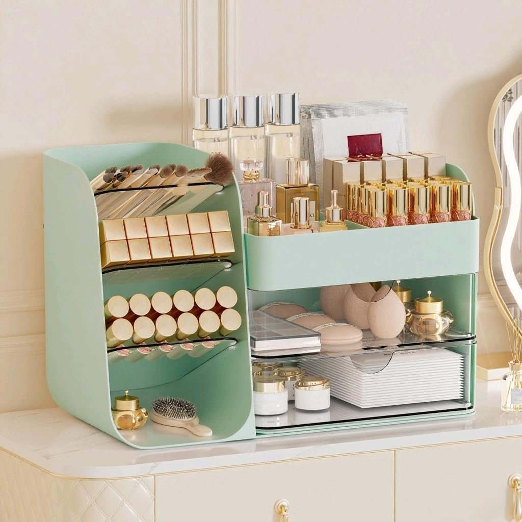 Thumbnail 6 de FYABREEK Makeup Organizer with 2 M Drawers & Brush Holders (All White, M)