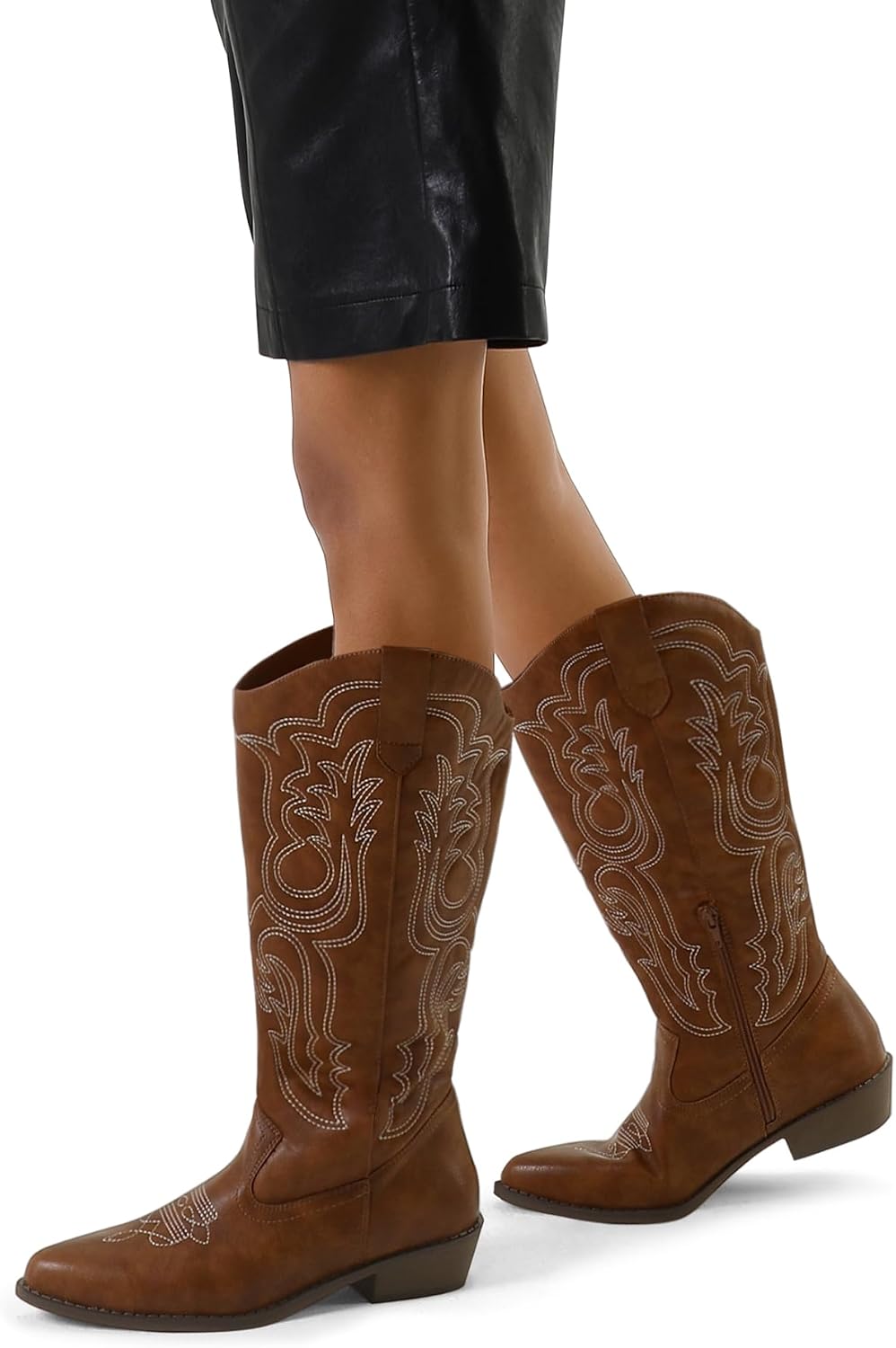 Detalle de Mysoft Women's Cowboy Boots Mid Calf Western Embroidered Pointed Toe with Chunky Heel