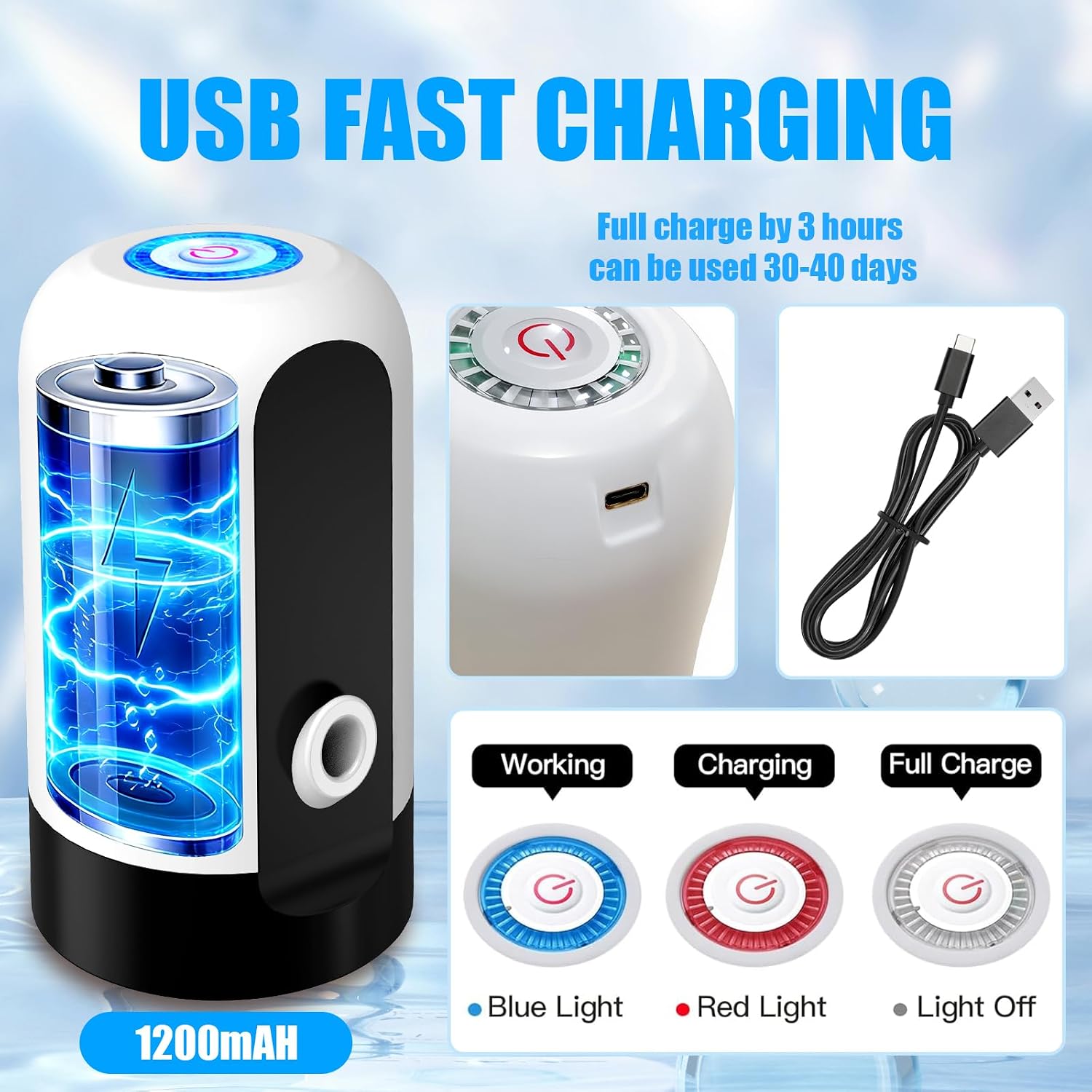 Thumbnail 3 de swardroof 012SB-1 Rechargeable Water Dispenser Pump, USB-C, 1,200 mAh