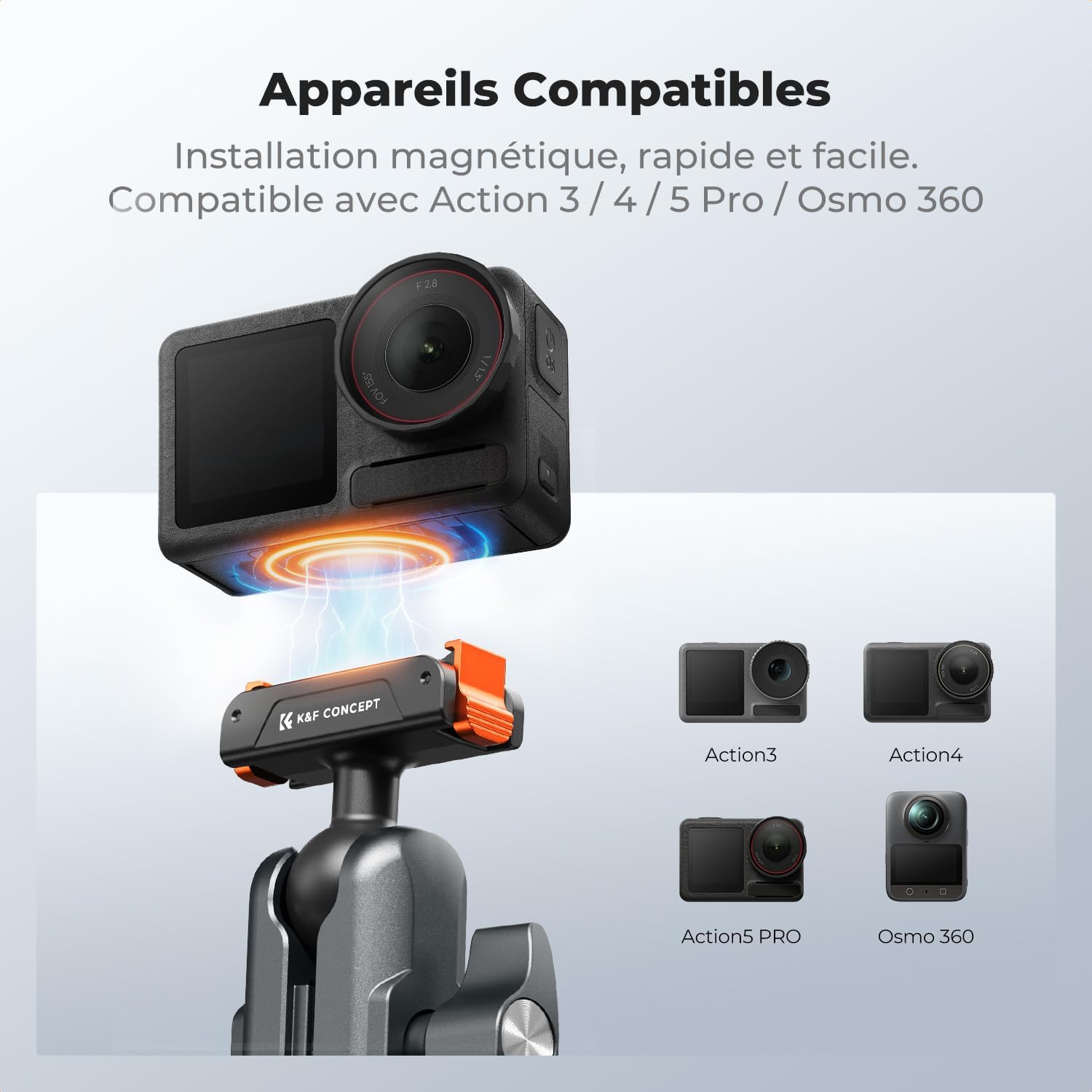 Thumbnail 1 de K&F CONCEPT Support Super Pince magnétique à dégagement rapide pour guidon (double rotule 360°) compatible Osmo Action
