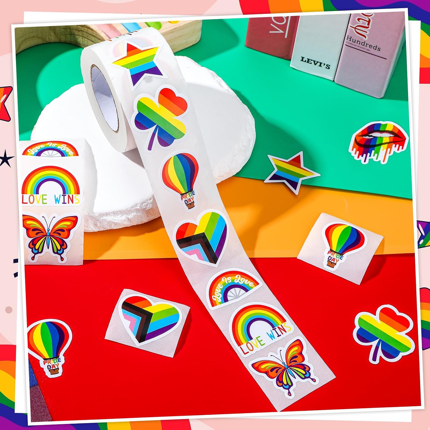 Thumbnail 5 de SANNIX 9847 Pride Stickers, 500-Roll with 8 Rainbow Designs