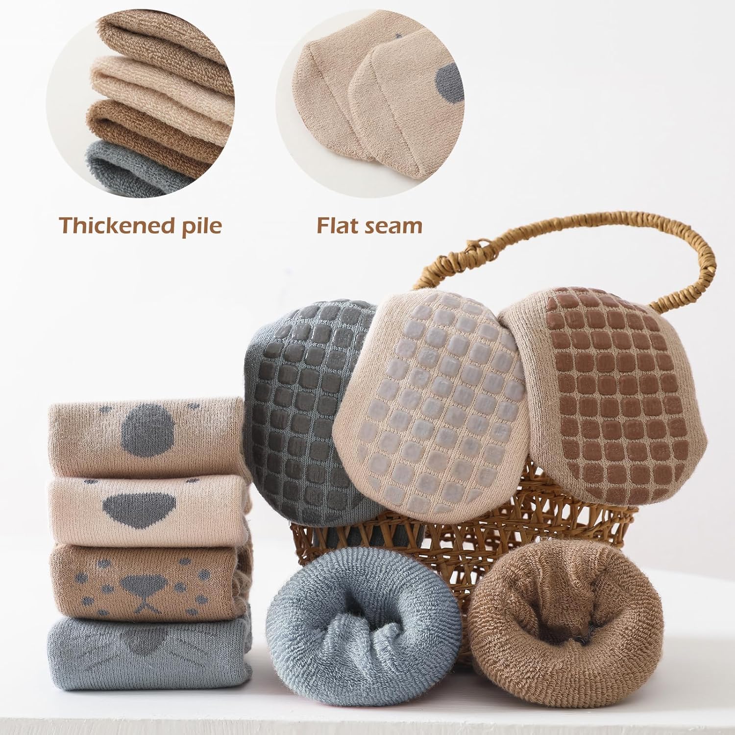 Thumbnail 4 de Bigqin 4 Pairs Baby Socks for Girls Boys – Thickened, Anti-Slip Cotton Mix