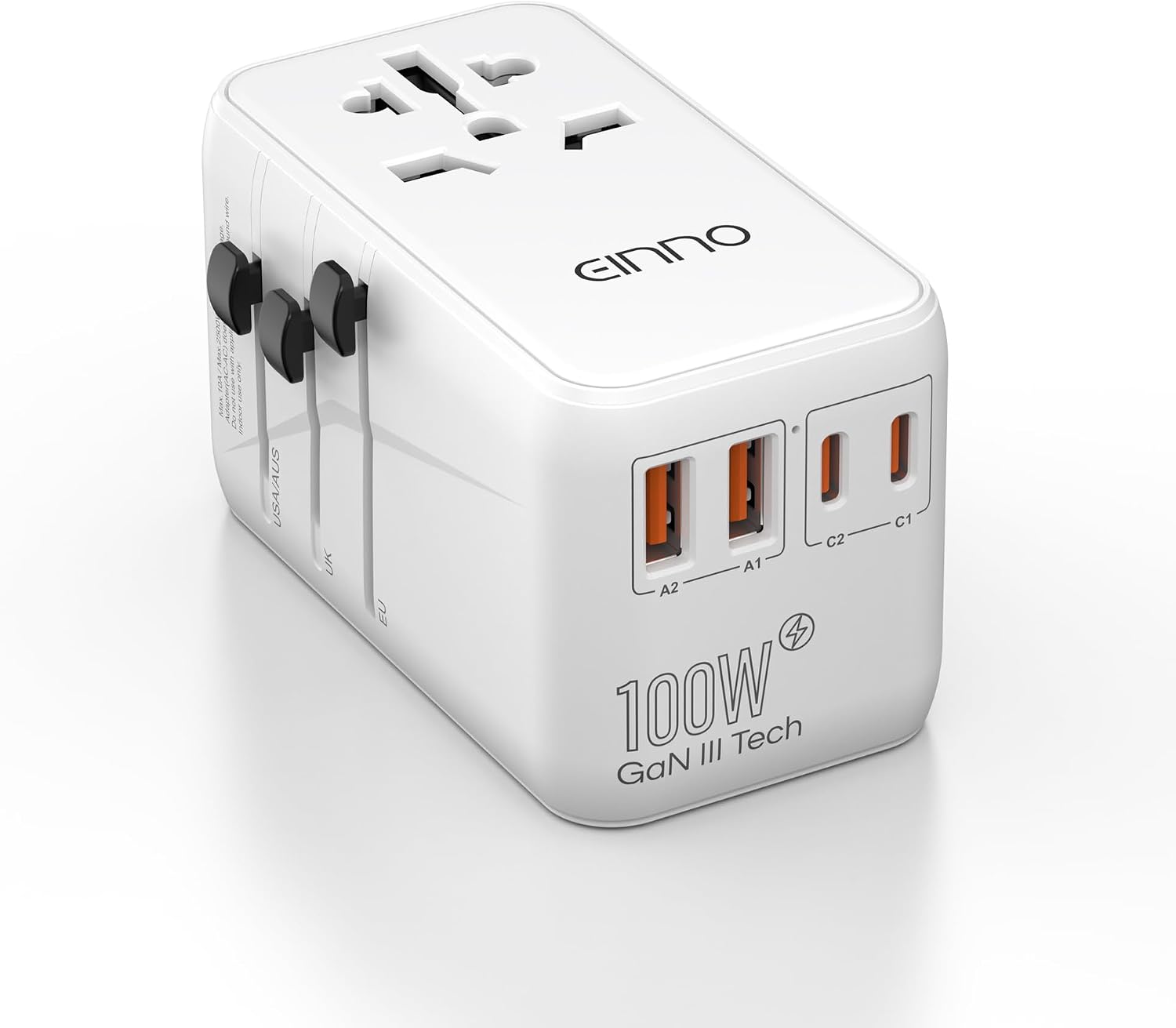 Detalle de EINNO International Travel Adapter 100W with USB-C and USB-A 🔌