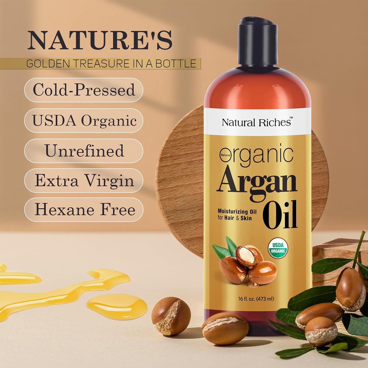 Thumbnail 6 de Natural Riches Organic Argan Oil of Morocco (16oz) Deep Moisturizing Hair Oil Serum