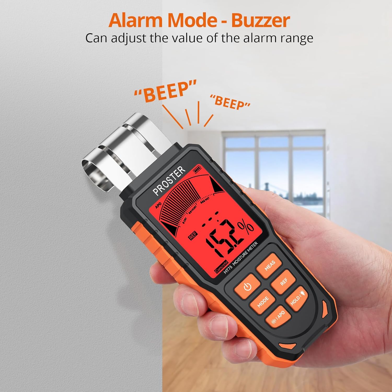 Detalle 1 de Proster PST276-US Pinless Damp Meter, 5 Modes, 5–40 mm Scan Depth
