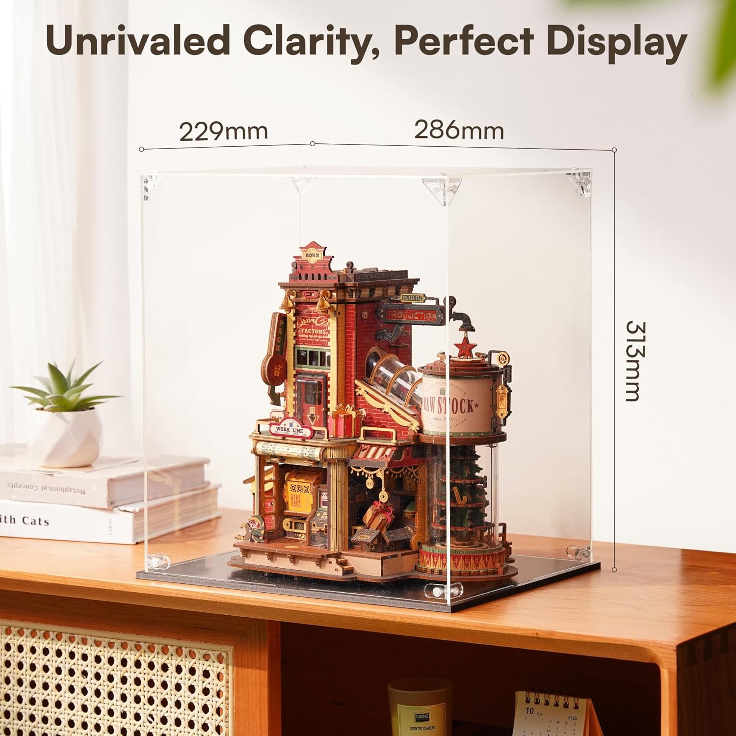 Thumbnail 1 de ROKR Acrylic Display Case 28.6x22.9x31.3cm: Universal, Dust-Proof Showcase for Model Sets, 3D Puzzles and Figures