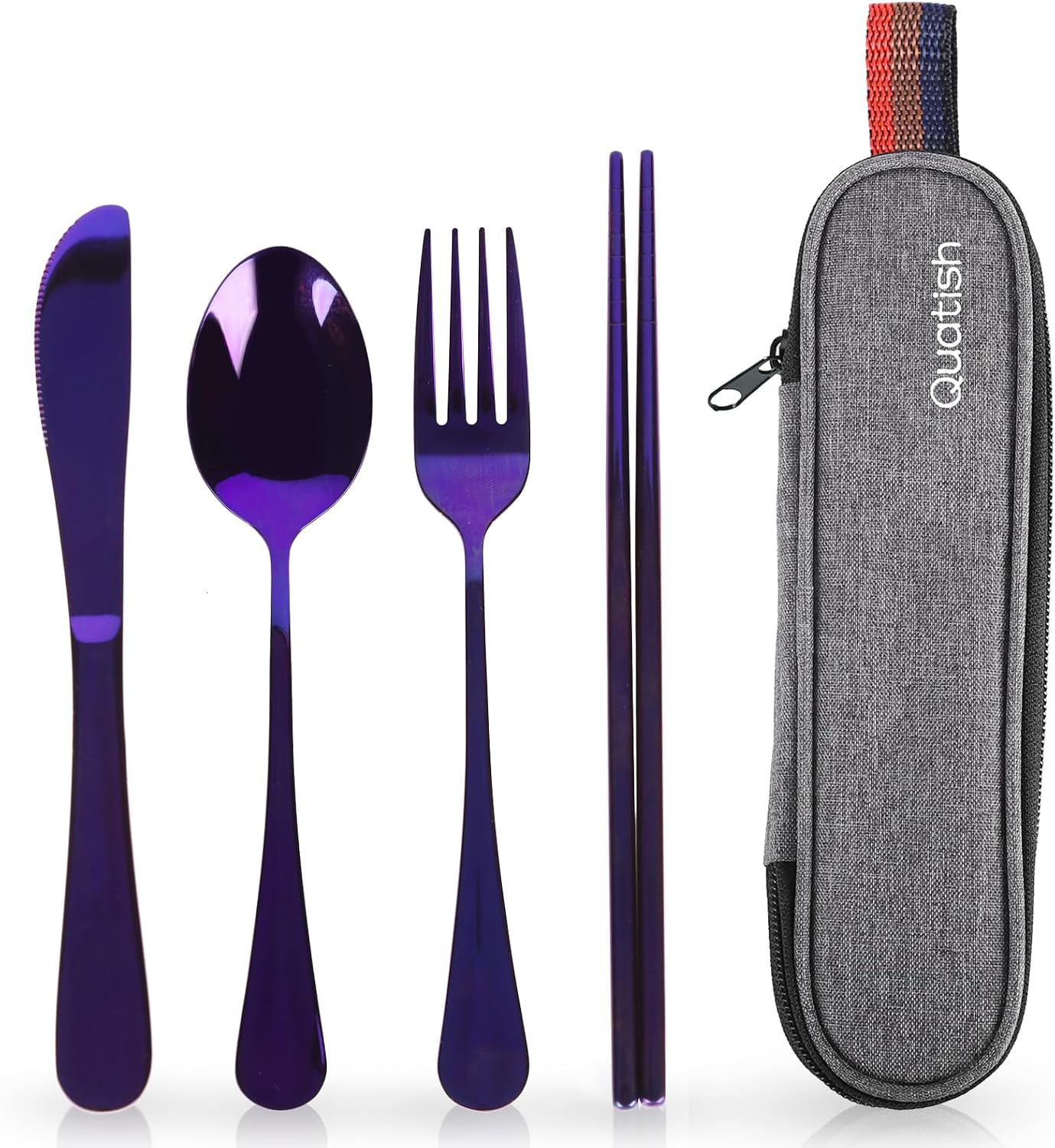 Detalle de Quatish Camping Besteck-Set (5-teilig) aus Edelstahl mit Etui – Reisebesteck für unterwegs