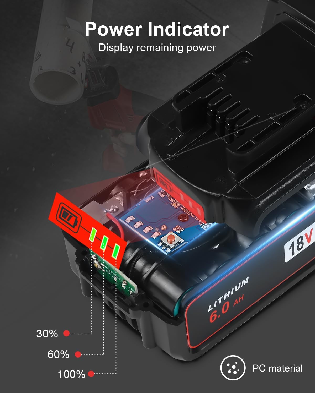 Thumbnail 4 de Aoasur NI1860 4-Pack 18V Replacement Batteries, 6.0Ah with LED Indicators