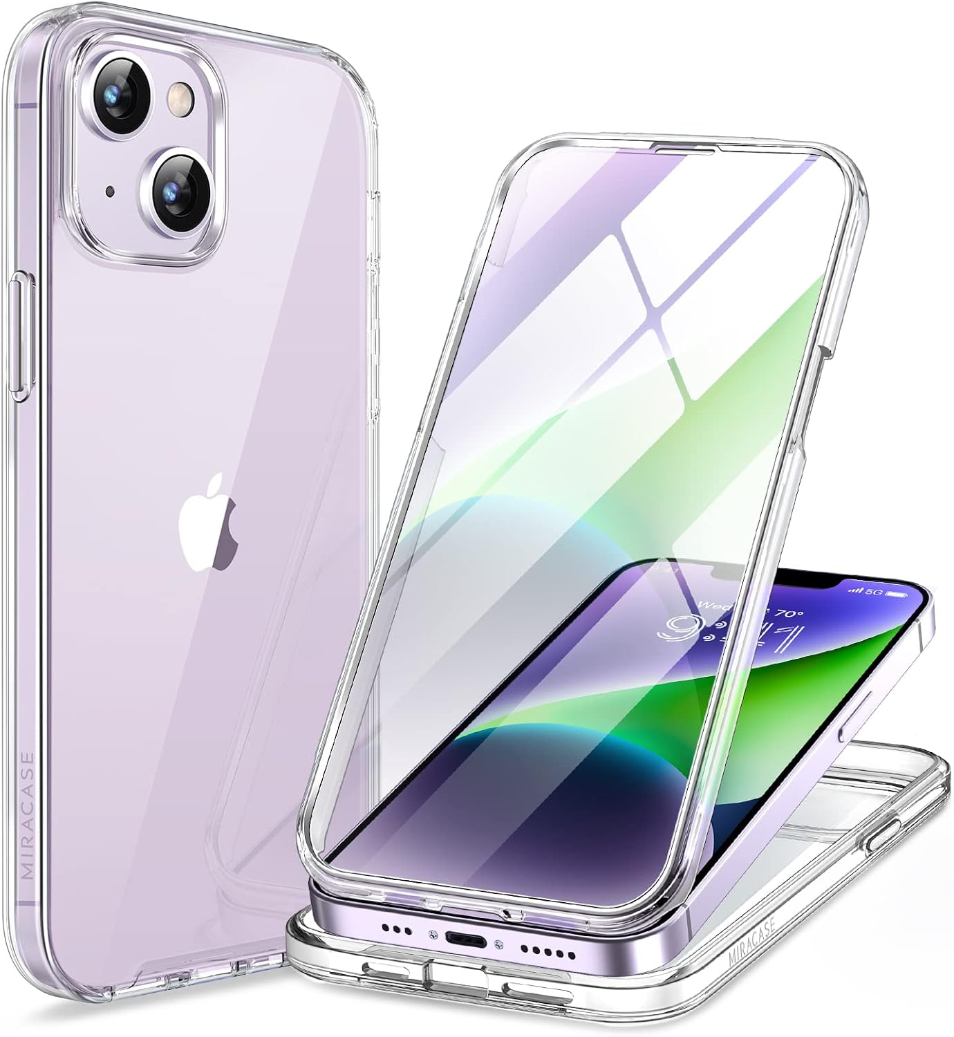 Detalle de Miracase 360-Grad Hülle fürs iPhone 13/14 (6,1 Zoll) – integrierter Displayschutz aus Glas, Vollschutz aus Polycarbonat