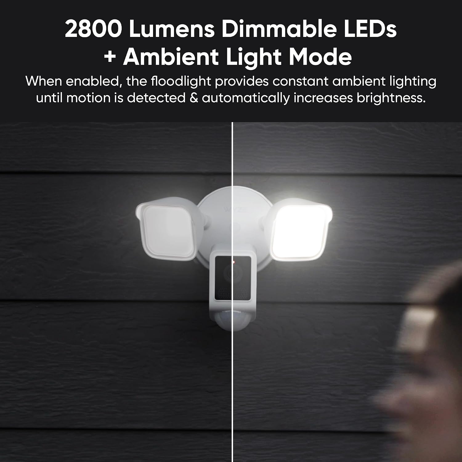 Detalle de WYZE Floodlight Camera v2 Outdoor Security, 2K Color Night Vision & 2800-Lumen LEDs