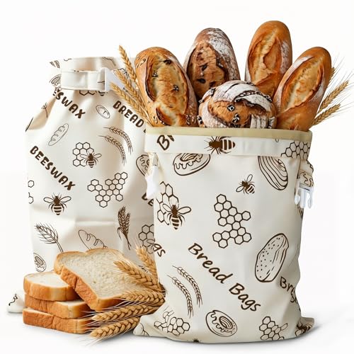 Detalle de Bienenwachs Brotbeutel, 2 Stück – Wiederverwendbare Leinenbeutel 43×33 cm von AirBanish