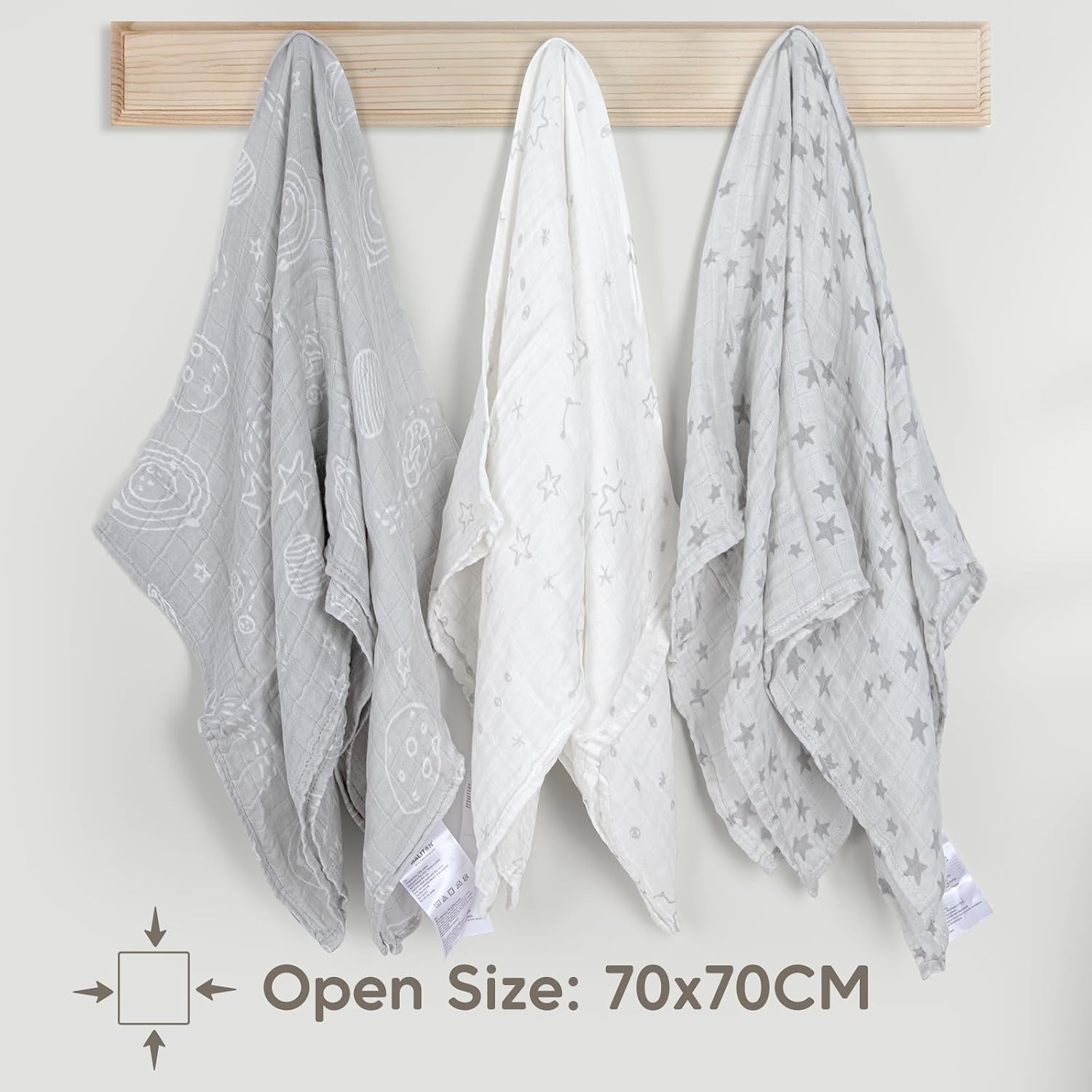 Detalle 2 de Maliton Mussole Neonato in bambù e cotone (muselina), 6 pz 70x70 cm