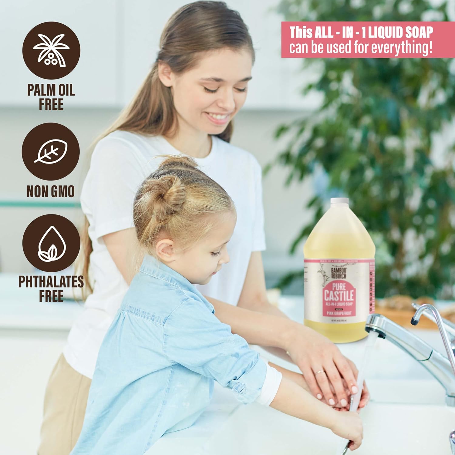 Detalle de Bamboo & Birch Pure Castile Soap Liquid, Citrus Grapefruit, 64 oz