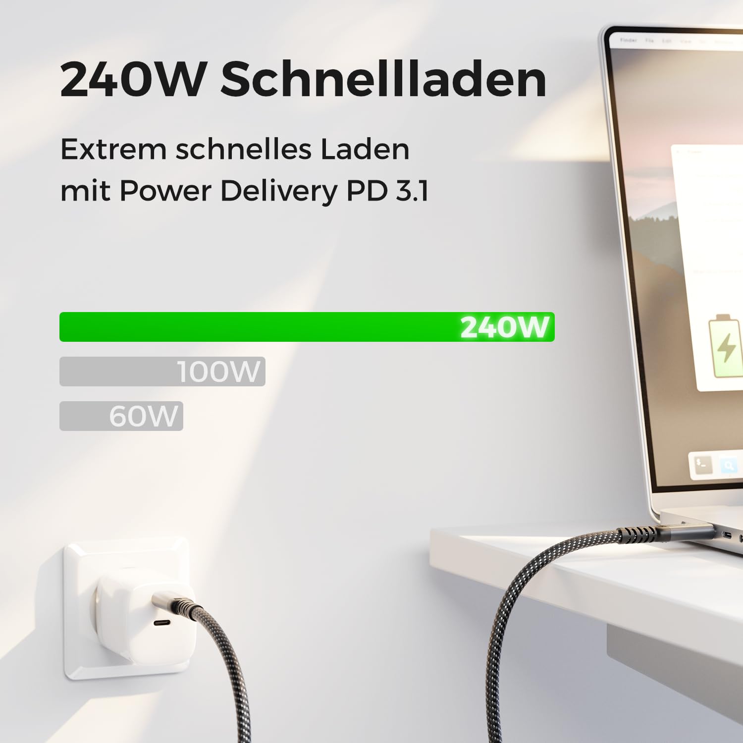 Thumbnail 3 de deleyCON 240W USB-C Kabel 1m – USB 3.2 Gen 2x2, PD 3.1/Ladekabel, 4K/8K-Displayunterstützung