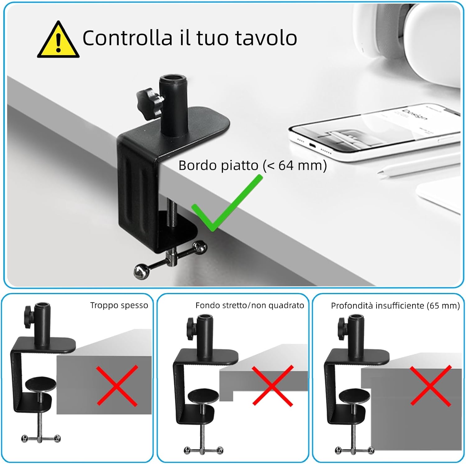 Thumbnail 6 de Beyamz lampada d’ingrandimento con lente 5 diottrie, morsetto acciaio da 6,4 cm e LED dimmerabili (braccio girevole 90 cm)