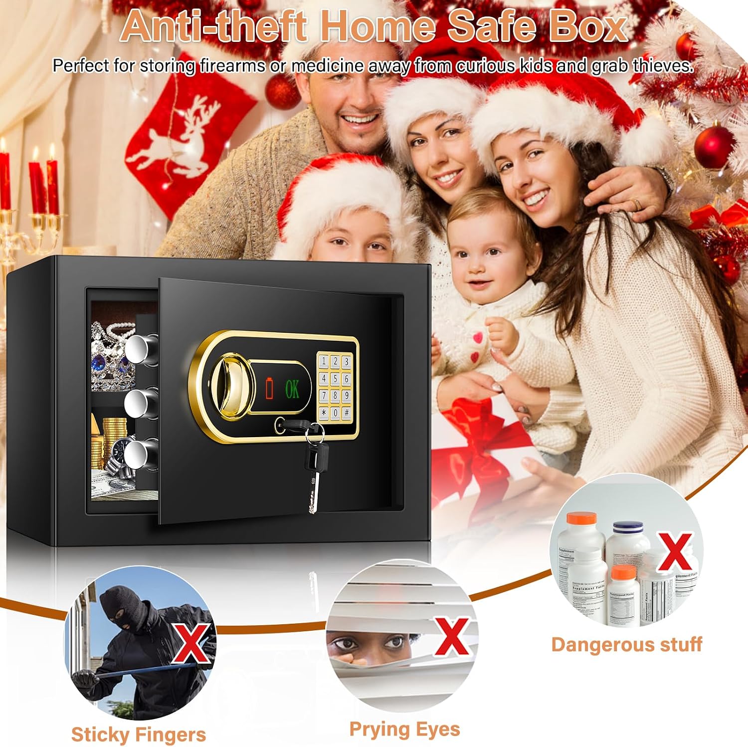 Detalle de Mejasg Safe Tresor feuerfest & wasserdicht 25L mit externem Batteriefach und herausnehmbaren Regal