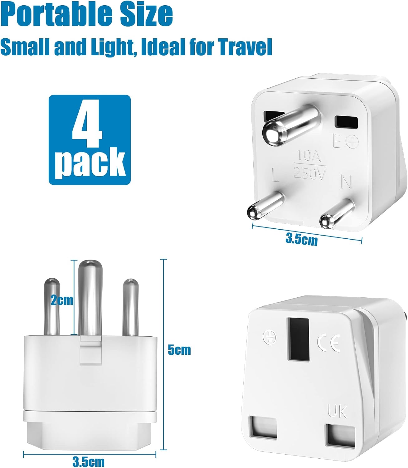 Detalle 2 de PABANCE Type D UK to India plug adapter 4-pack ๐
