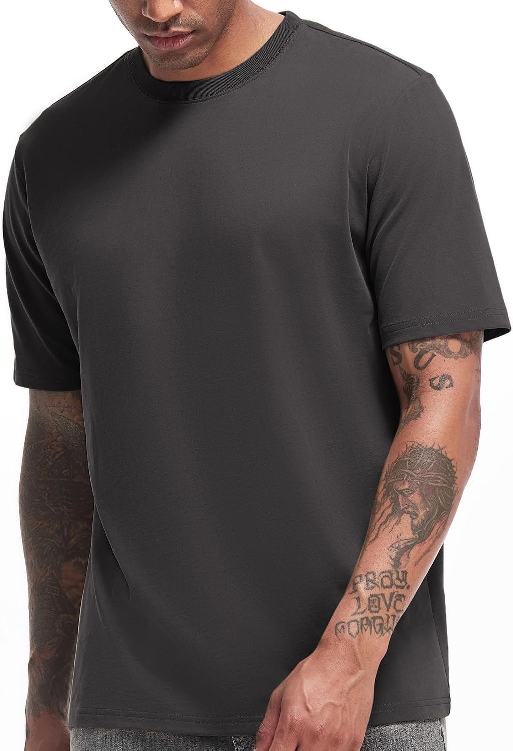 Detalle de VEIISAR Herren dickes Langarm-Rundhals-Shirt aus 100% Baumwolle (Heavy Duty, Pre-Shrink)