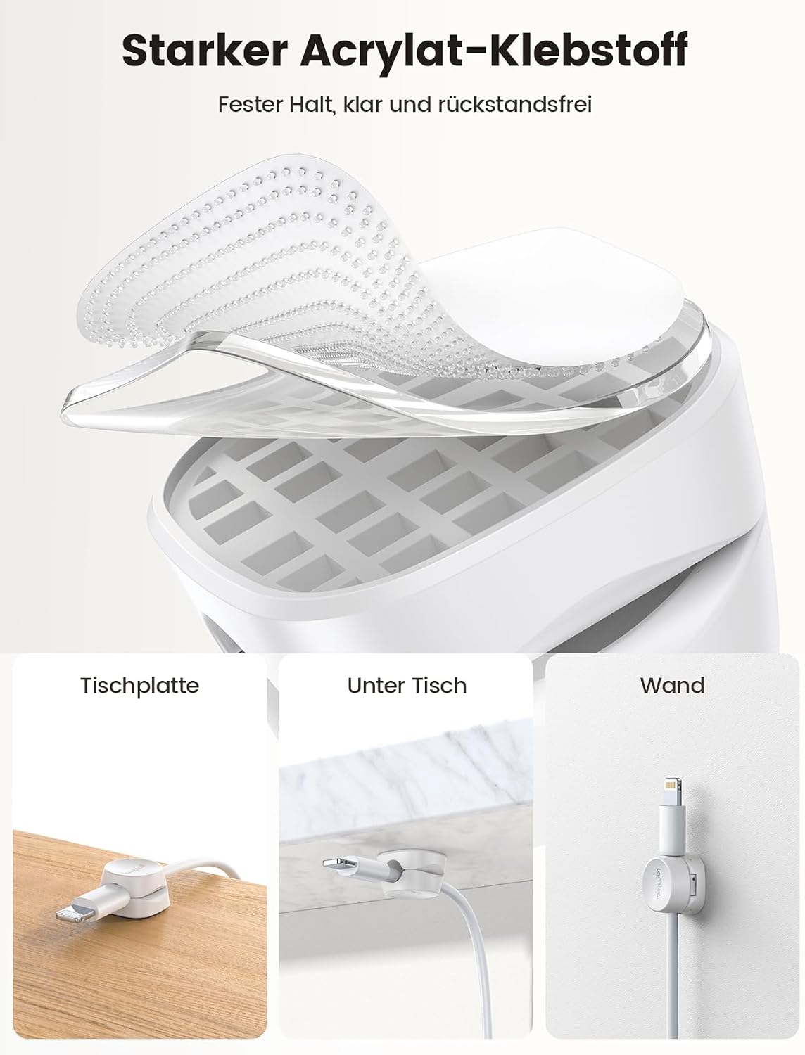 Detalle de Lamicall Kabel Clips 6er Set Kabelhalter Selbstklebend