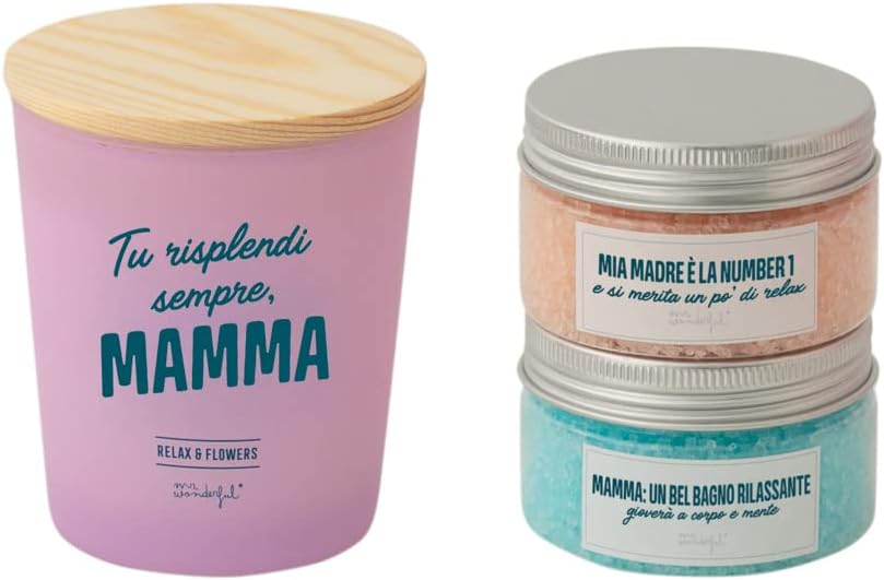 Detalle 2 de Kit di coccole per mamma – Sali da bagno, bomba da bagno e candela aromatica di Mr. Wonderful