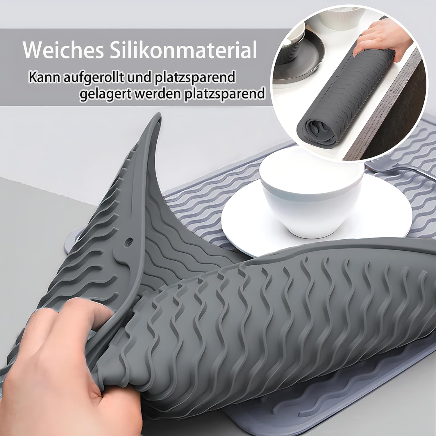 Thumbnail 3 de SOQKEEN Abtropfmatte für Geschirr 50 x 40 cm aus hitzebeständigem Silikon – rutschfest & faltbar
