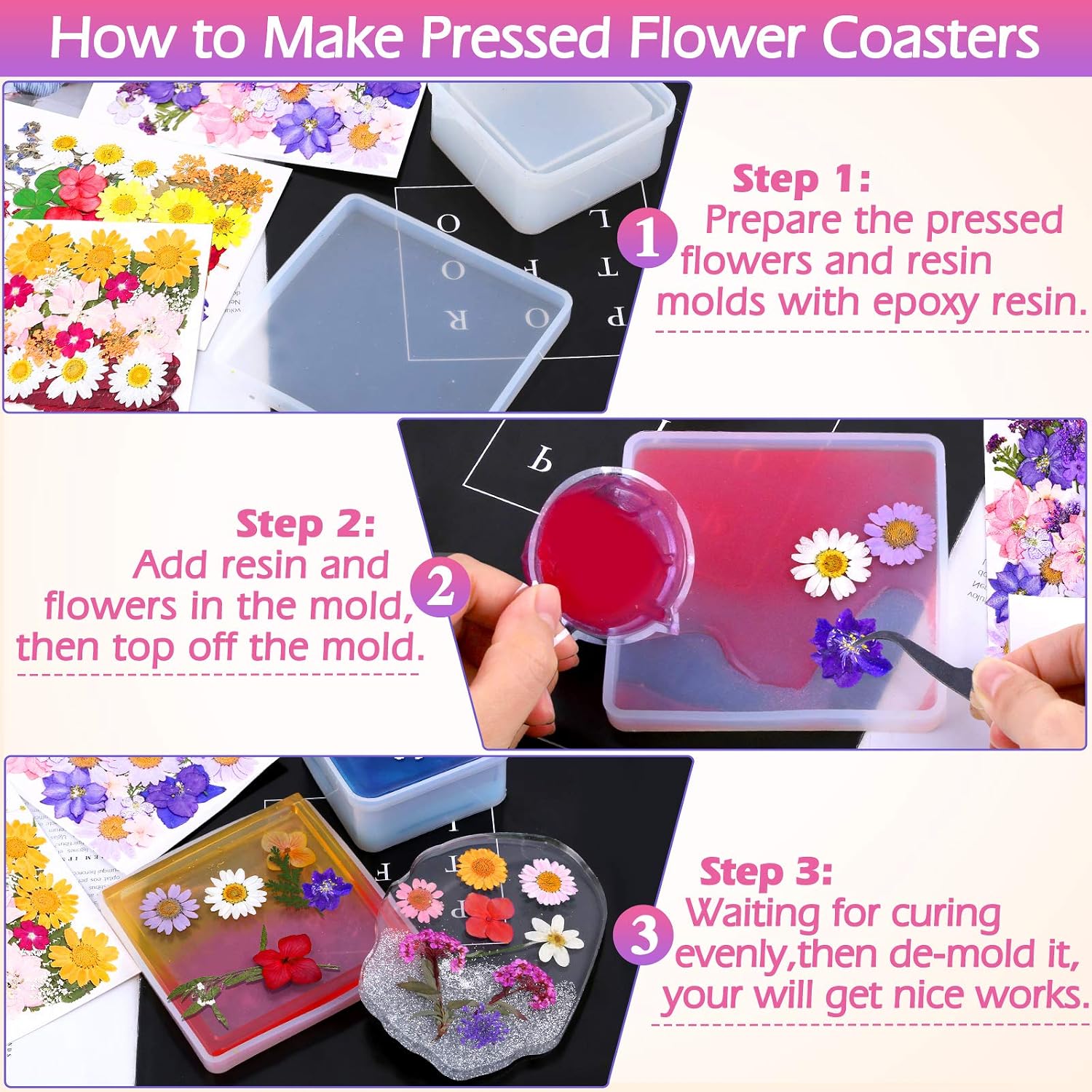 Detalle 2 de Cruzix 011110 Pressed Flowers for Resin, 140-Piece Colorful Craft Kit