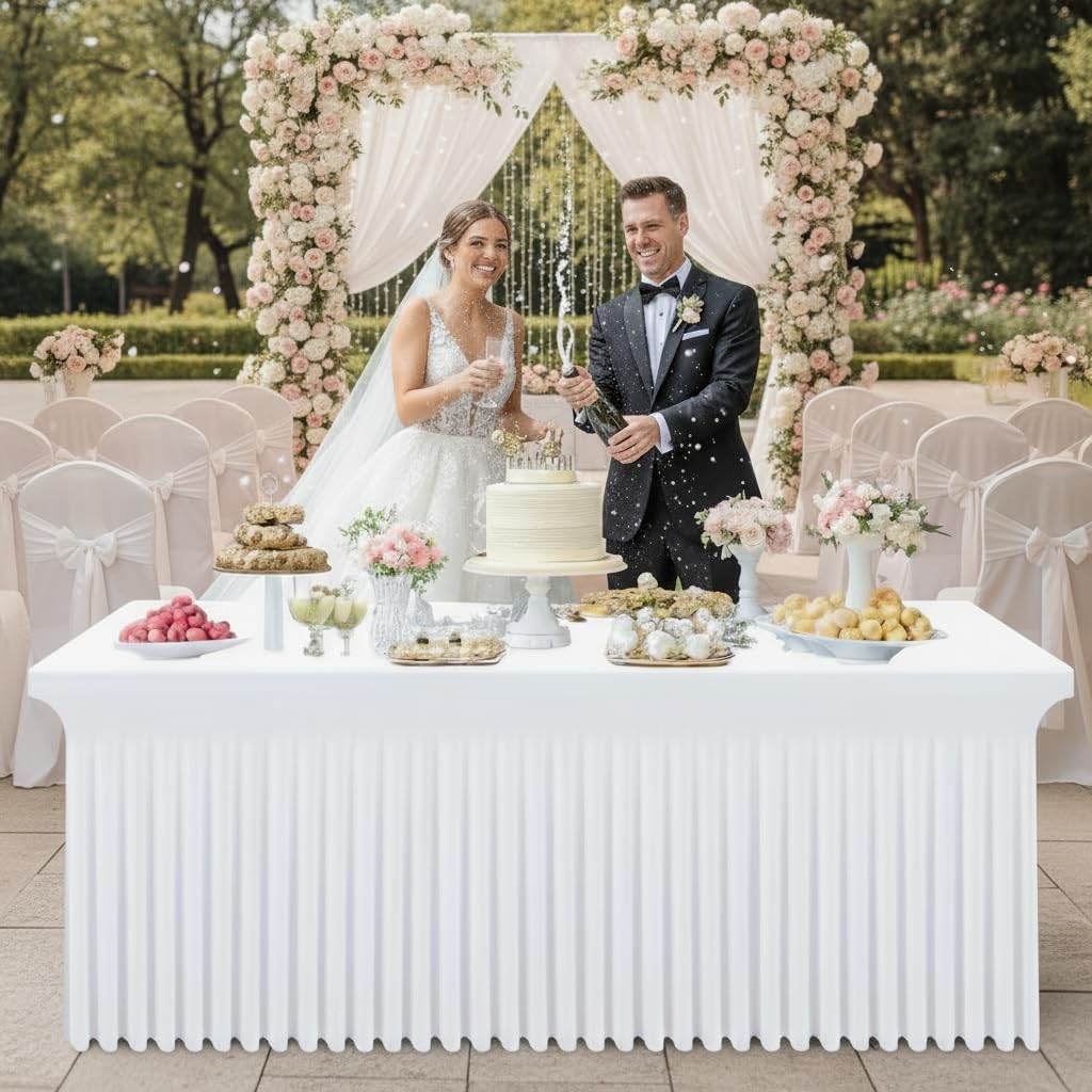 Thumbnail 5 de Smiry Spandex Tablecloth (Elastic Fitted Stretch) for 6FT Rectangle Tables, Waterproof Washable One-Piece Skirt, White