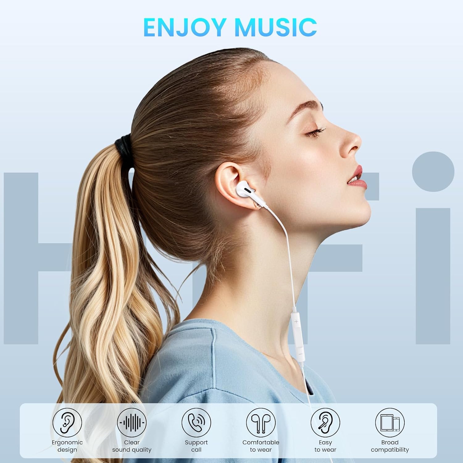 Detalle de Kabelkopfhörer für iPhone & iPad – MFi-zertifiziert, Mikrofon, HiFi-Sound