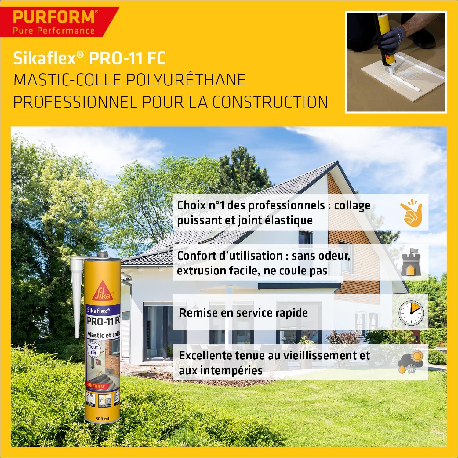 Thumbnail 3 de Sikaflex PRO 11 FC Purform Blanc – Mastic polyurethane tout en 1, 300 ml