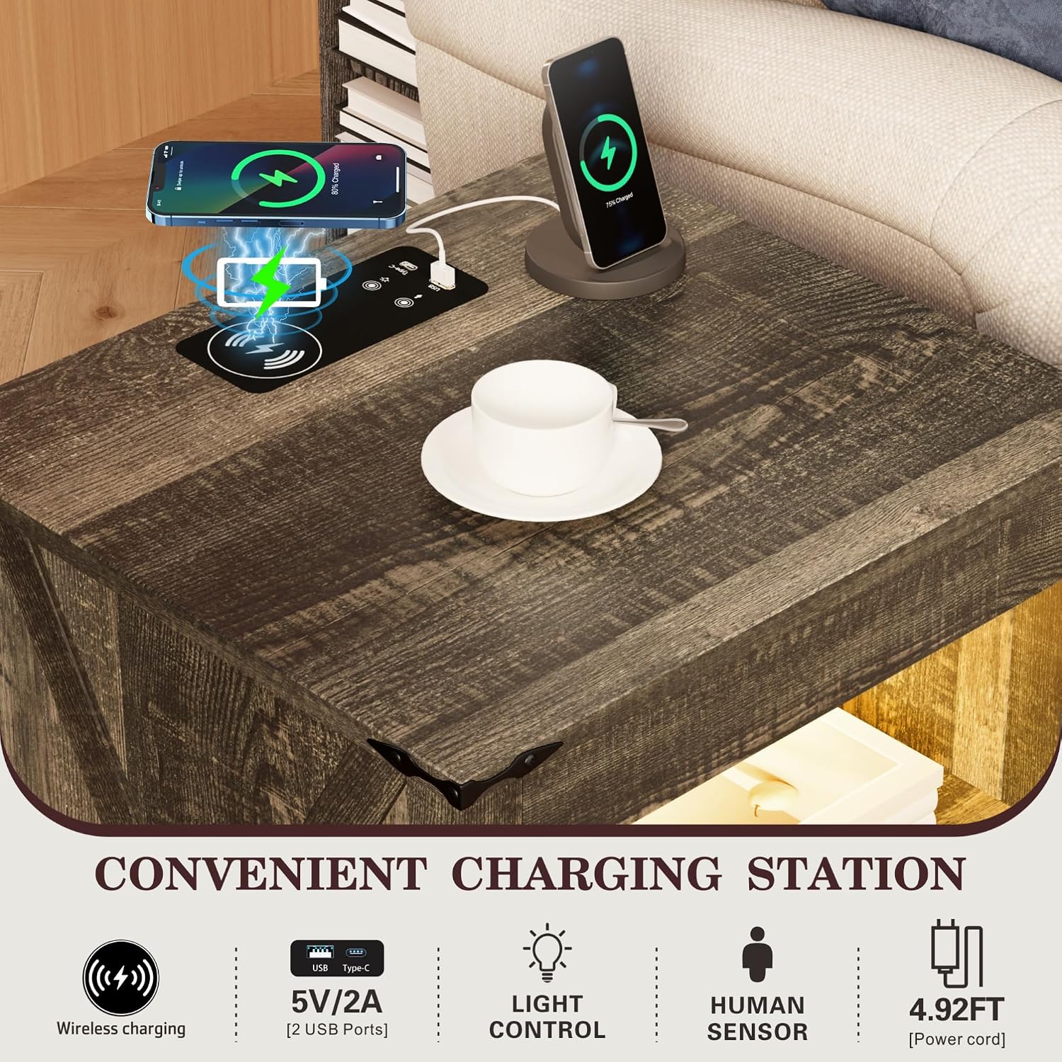 Detalle de Farmhouse LED nightstand