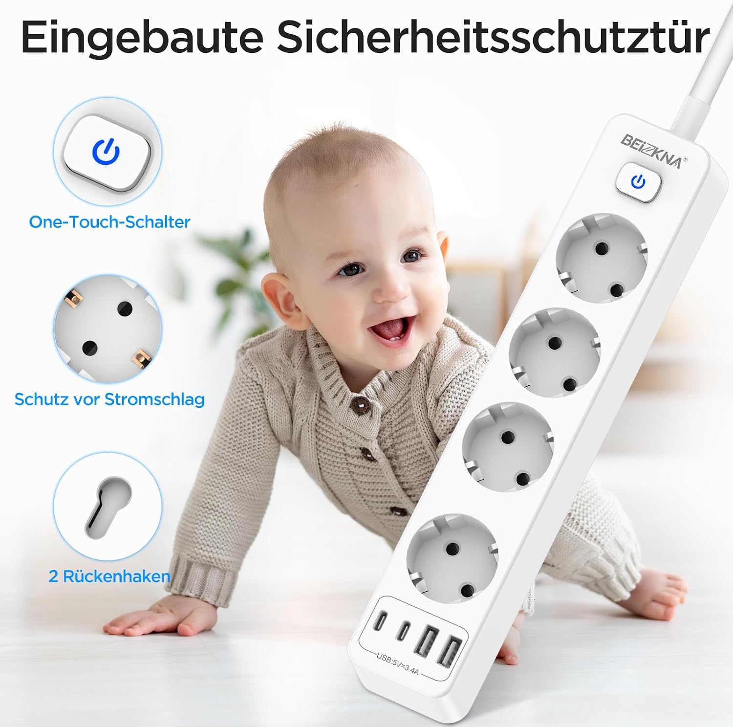 Detalle 2 de Steckdosenleiste 4 USB 4000W Mehrfachsteckdose