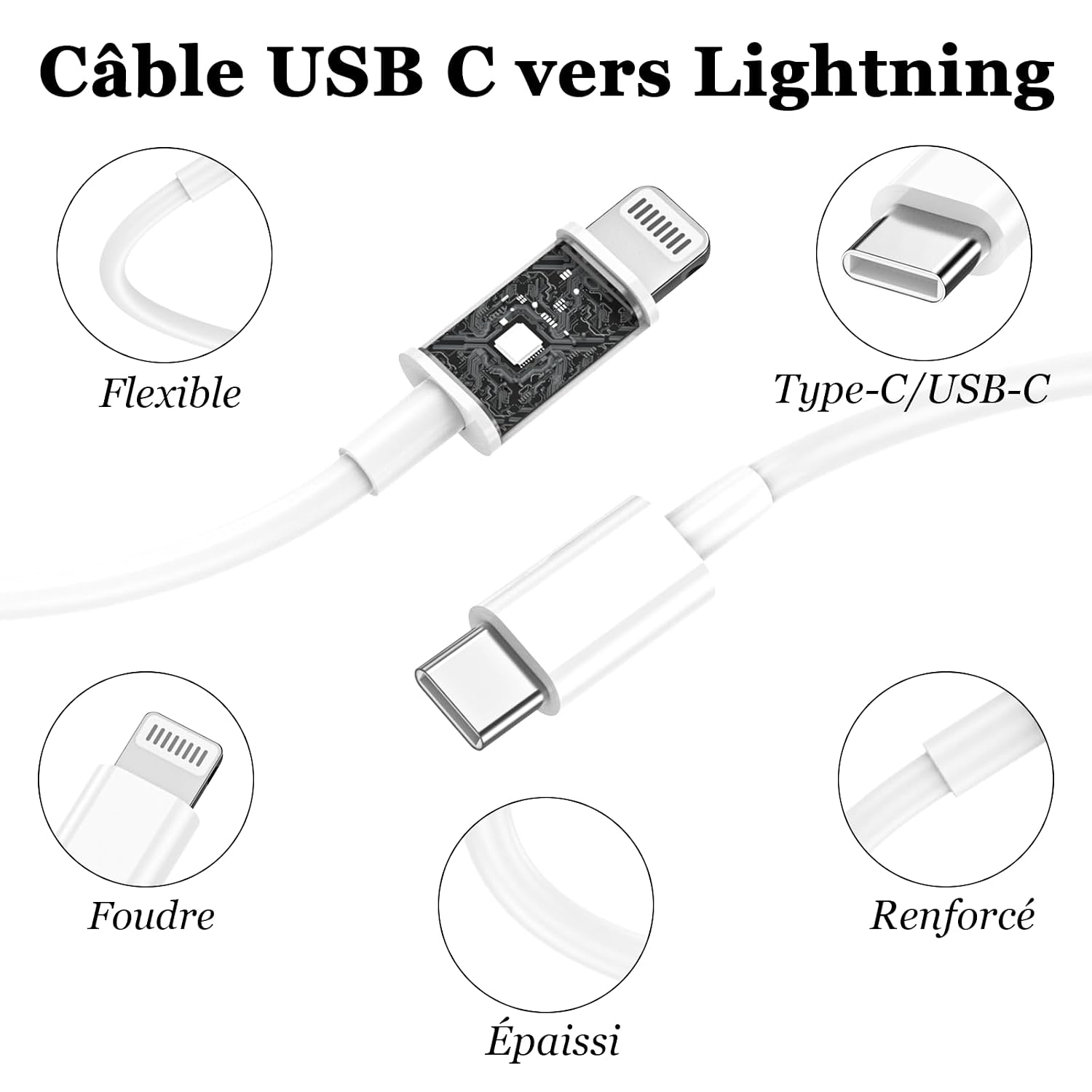 Detalle de Chargeur Rapide USB C 2 pièces 2 m