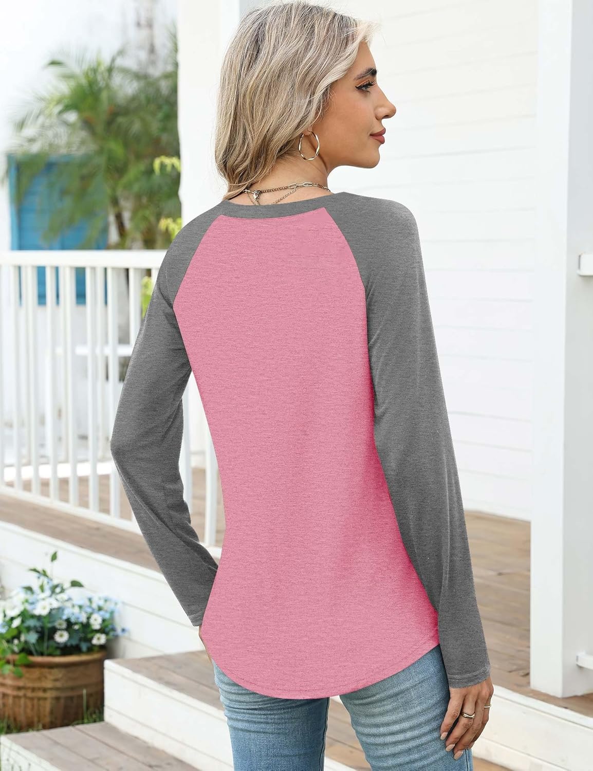 Thumbnail 2 de EFFAN Damen V-Ausschnitt Langarmshirt im Colorblock – Basic Style 2026