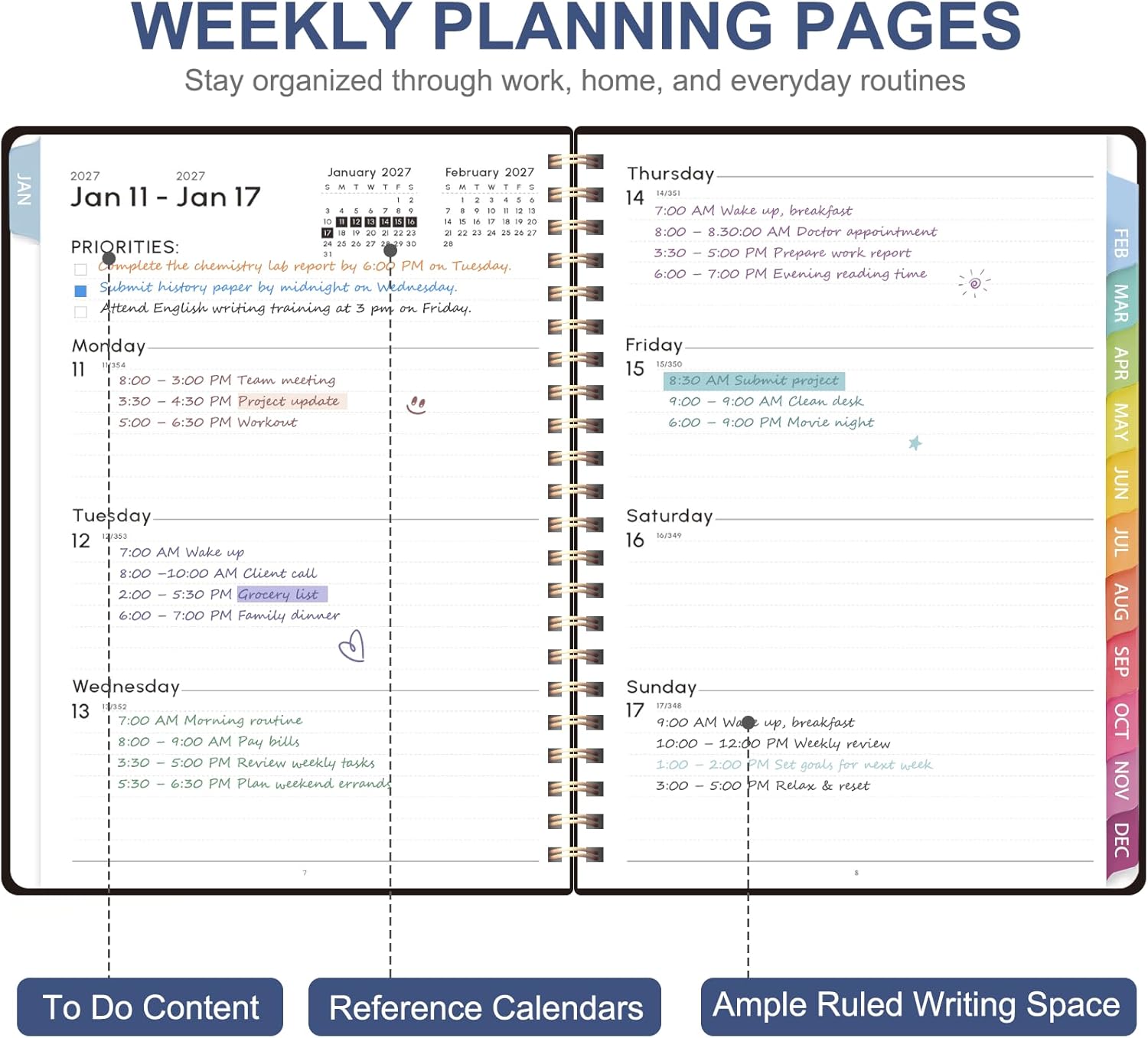 Thumbnail 2 de VALOME 2027 Planner, Letter-Size Hardcover Spiral Calendar with Weekly and Monthly Pages