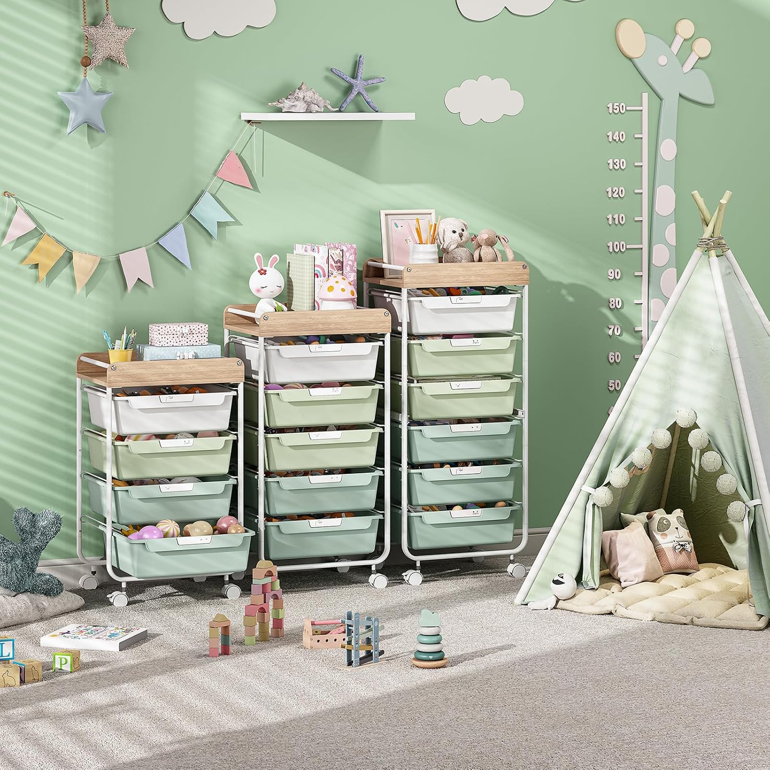 Thumbnail 6 de SYKIARIOL 1431+1233+1432 5-Drawer Rolling Craft Cart, Green